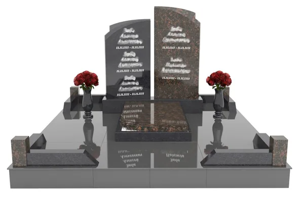 Вертикальный семейный памятник из гранита-мрамора с резными стелами