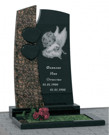 Памятник из комбинированного гранита так и из мрамора с сердцами и Ангелом